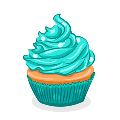 turquoise cupcake with cream isolated at the white background