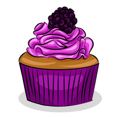 violet cupcake with cream isolated at the white background