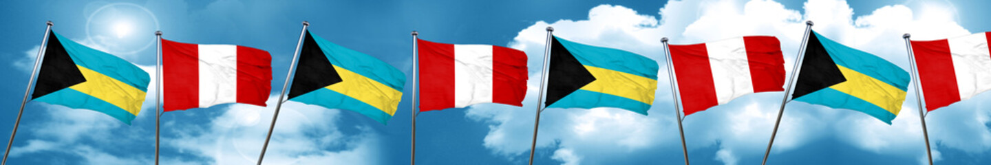 Bahamas flag with Peru flag, 3D rendering