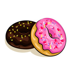 donuts with chocolate and frosting isolated at the white background