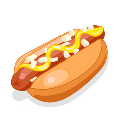 hot dog with mustard, ketchup and vegetables