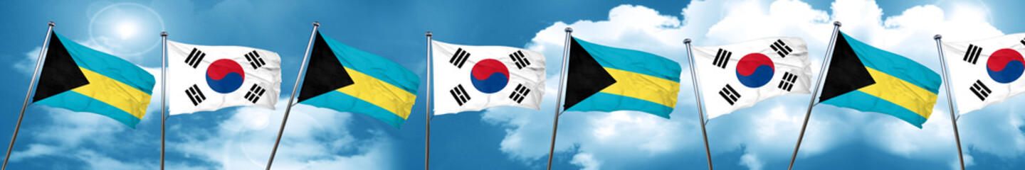 Bahamas flag with South Korea flag, 3D rendering