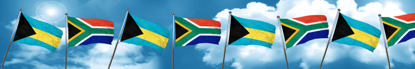 Bahamas flag with South Africa flag, 3D rendering