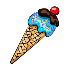 ice cream in waffle cone isolated at the white background