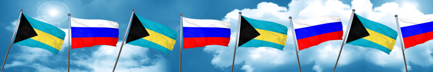 Bahamas flag with Russia flag, 3D rendering