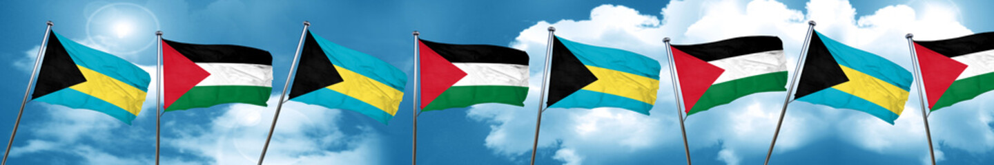 Bahamas flag with Palestine flag, 3D rendering