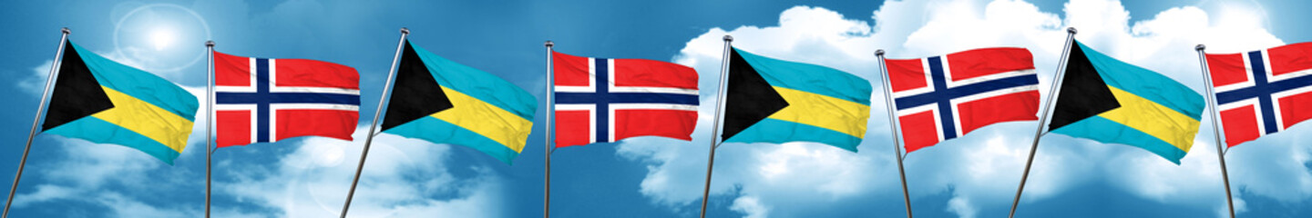 Bahamas flag with Norway flag, 3D rendering
