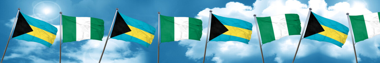 Bahamas flag with Nigeria flag, 3D rendering