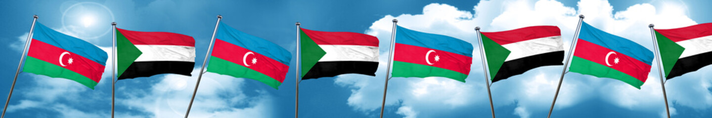 Azerbaijan flag with Sudan flag, 3D rendering