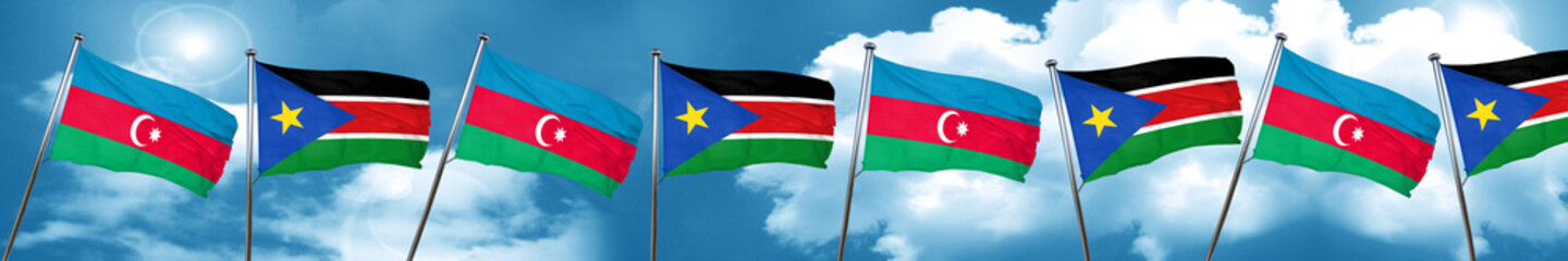 Azerbaijan flag with South Sudan flag, 3D rendering