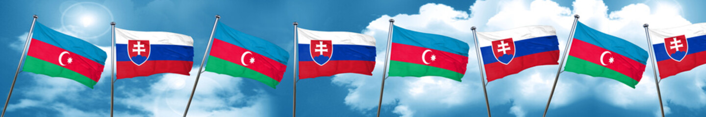 Fototapeta na wymiar Azerbaijan flag with Slovakia flag, 3D rendering