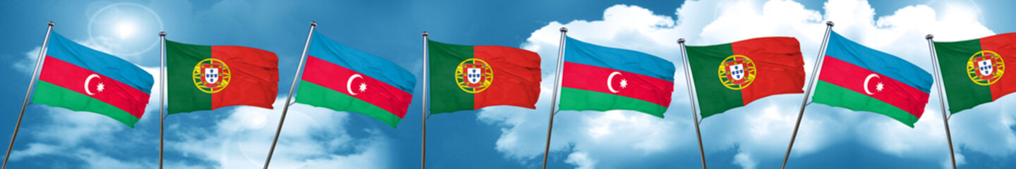 Naklejka na ściany i meble Azerbaijan flag with Portugal flag, 3D rendering