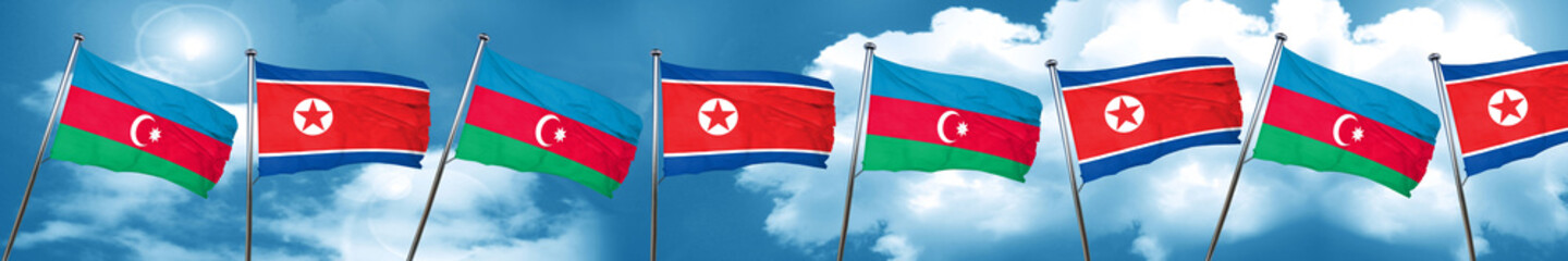 Azerbaijan flag with North Korea flag, 3D rendering