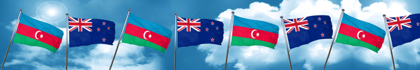 Azerbaijan flag with New Zealand flag, 3D rendering