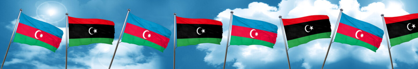 Fototapeta na wymiar Azerbaijan flag with Libya flag, 3D rendering