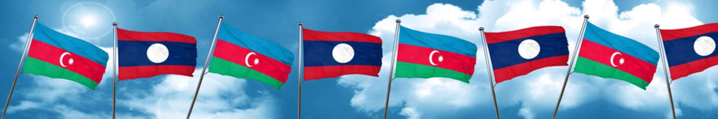 Azerbaijan flag with Laos flag, 3D rendering