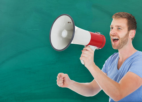 Man Announcing On Megaphone In Classroom