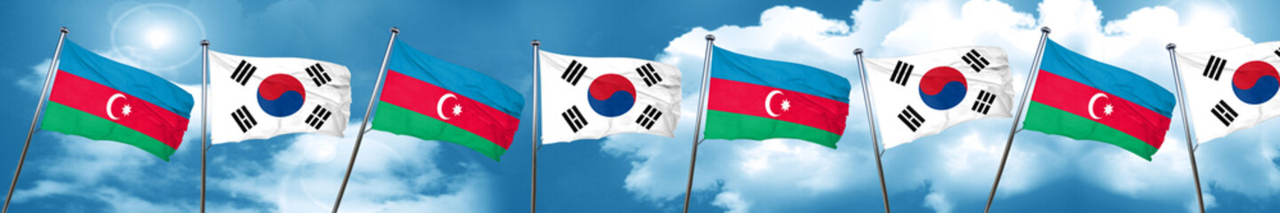 Azerbaijan flag with South Korea flag, 3D rendering