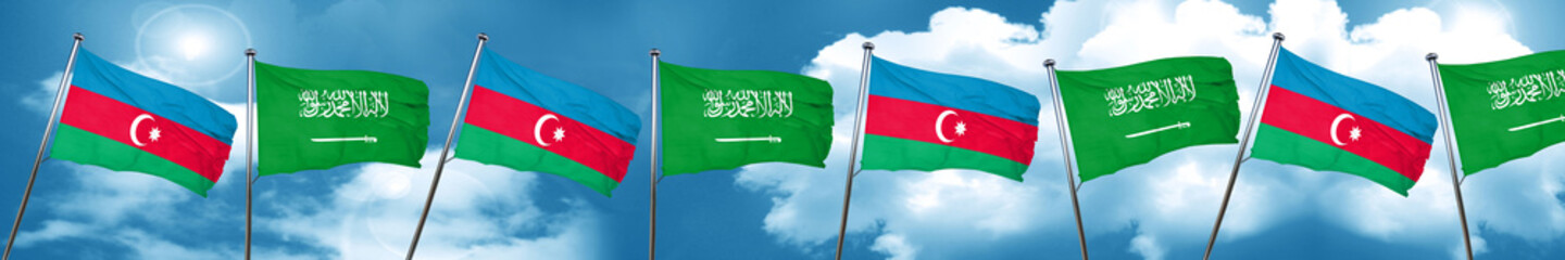 Azerbaijan flag with Saudi Arabia flag, 3D rendering