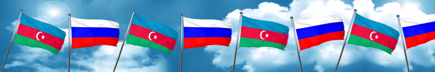 Azerbaijan flag with Russia flag, 3D rendering