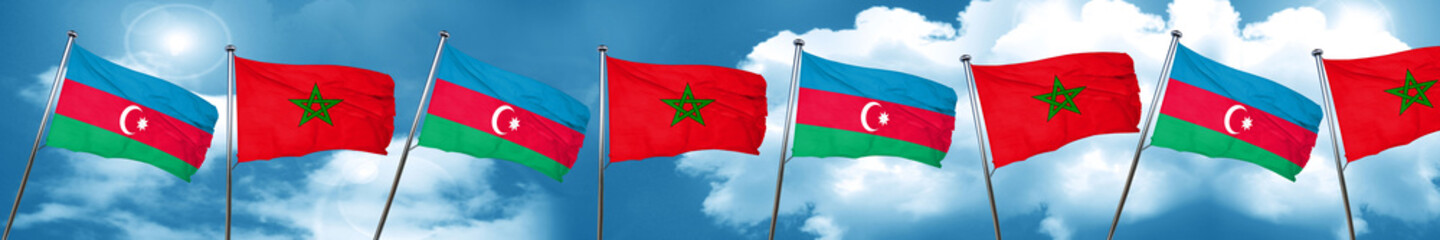 Azerbaijan flag with Morocco flag, 3D rendering