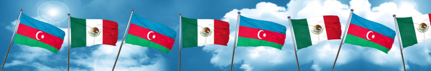 Fototapeta na wymiar Azerbaijan flag with Mexico flag, 3D rendering