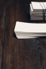 business cards on a wooden background