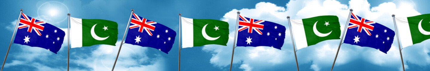 Australia flag with Pakistan flag, 3D rendering