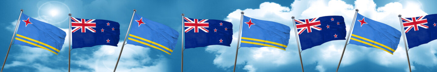 aruba flag with New Zealand flag, 3D rendering