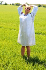 girl in a field in spring