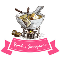 Fondue Savoyarde colorful illustration.