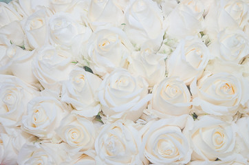 Bouquet of white roses. Top view close-up. For your design.