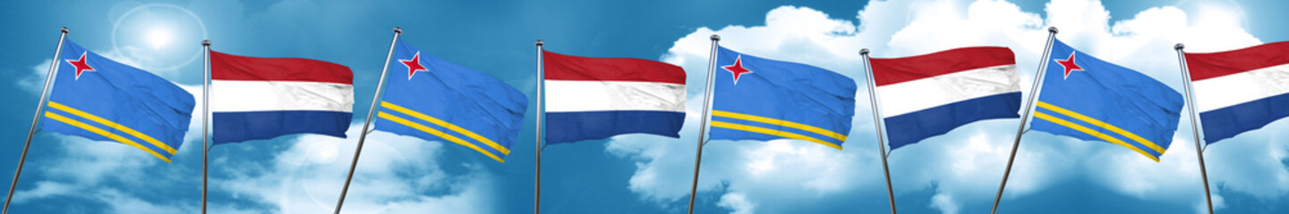 aruba flag with Netherlands flag, 3D rendering
