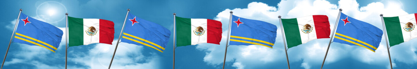 aruba flag with Mexico flag, 3D rendering