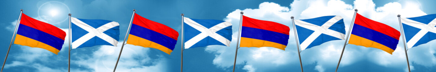 Armenia flag with Scotland flag, 3D rendering
