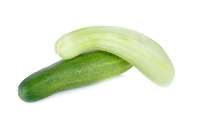 peeled and unpeeled fresh cucumber on white background