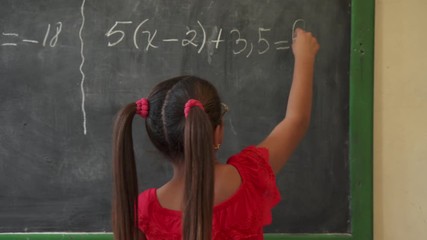 Young people and education. Group of hispanic students in class at school during lesson. Portrait of happy latina girl, hispanic student smiling at camera - Powered by Adobe