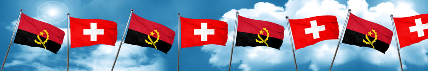 Angola flag with Switzerland flag, 3D rendering