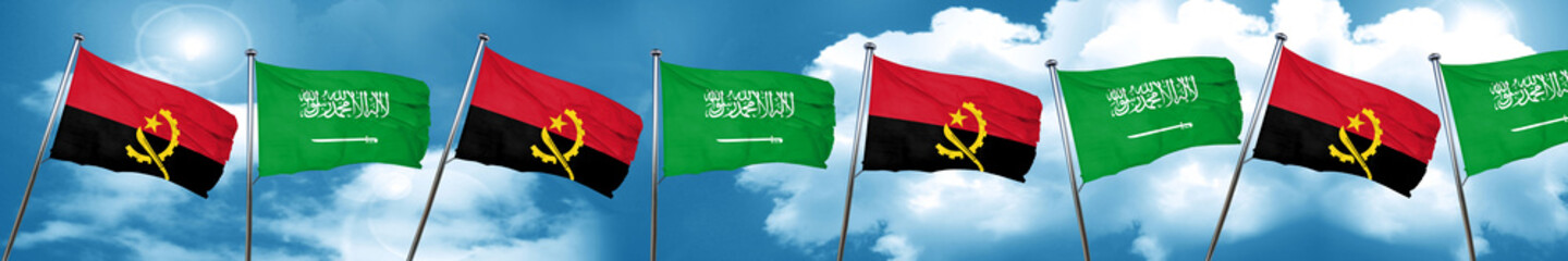 Angola flag with Saudi Arabia flag, 3D rendering