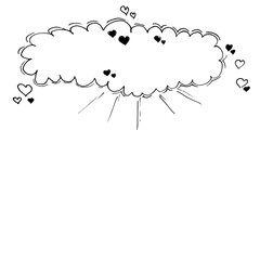 Hand-drawn speech bubble illustration with the hearts.