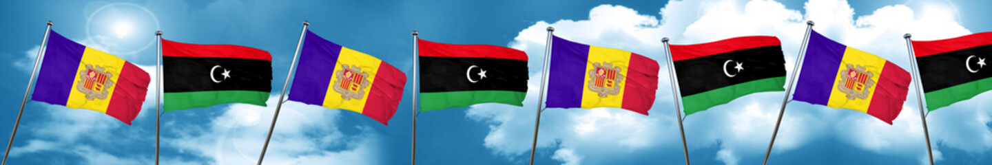 Andorra flag with Libya flag, 3D rendering