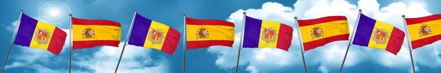 Andorra flag with Spain flag, 3D rendering