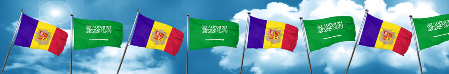 Andorra flag with Saudi Arabia flag, 3D rendering