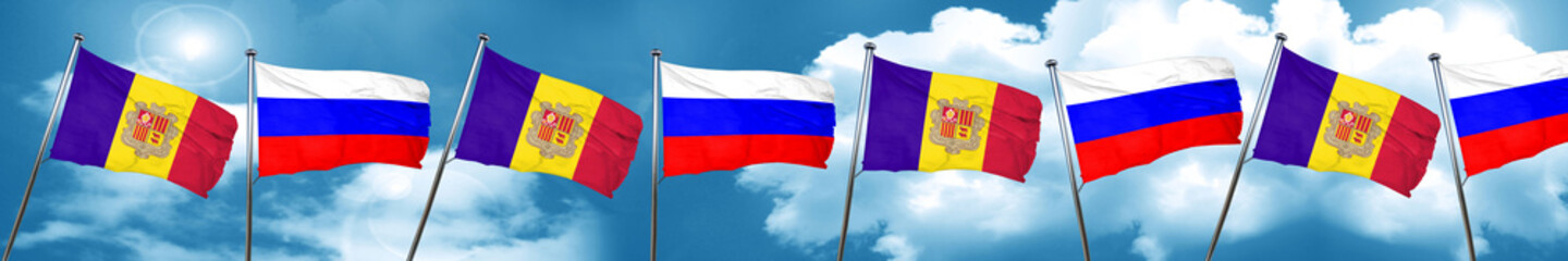 Andorra flag with Russia flag, 3D rendering