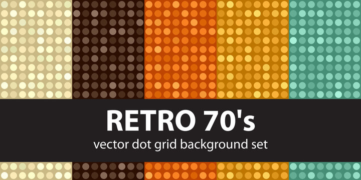 Polka dot pattern set "Retro 70's". Vector seamless backgrounds