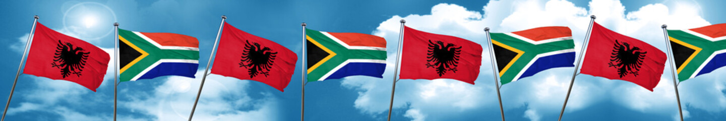 Albania flag with South Africa flag, 3D rendering