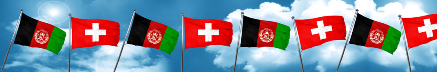 Afghanistan flag with Switzerland flag, 3D rendering