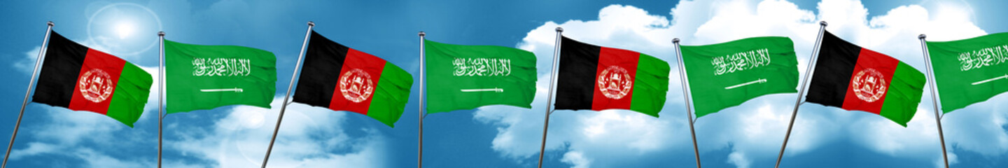 Afghanistan flag with Saudi Arabia flag, 3D rendering
