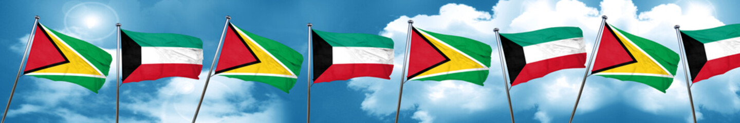 Guyana flag with Kuwait flag, 3D rendering