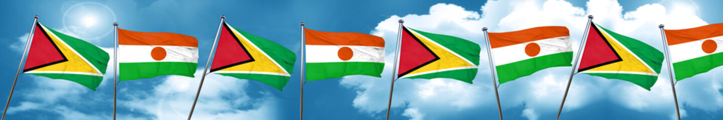 Guyana flag with Niger flag, 3D rendering
